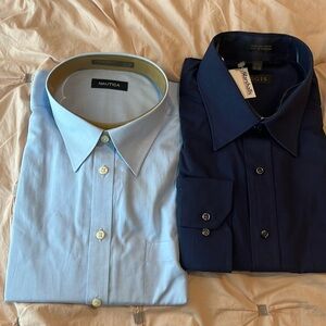 NWT two men’s blue shirts 17.5 - 32/33 professional shirts, 100 percent cotton